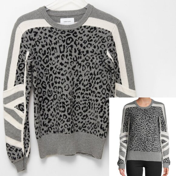 Current/Elliott The Duvall Sweater Animal Leopard Print Cream Grey Size 0 XS - Picture 1 of 6